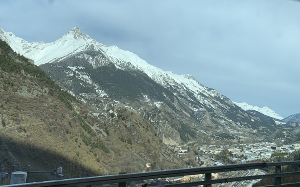 Snow-topped mountains in the Alps.