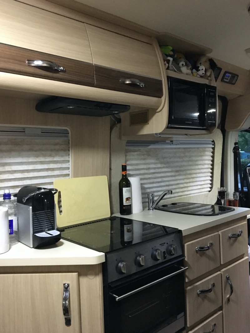 Inside the van - kitchen area.