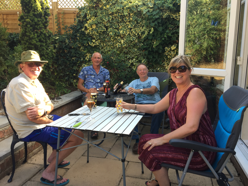 In the back garden - Kevin, John, Steve and Fiona.