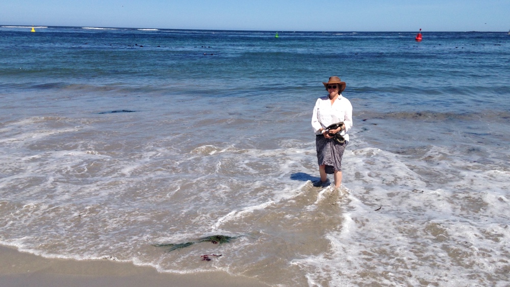 Michelle paddling in the Atlantic Ocean.