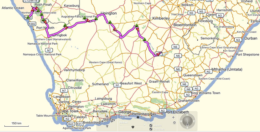 A map showing our route following the river.