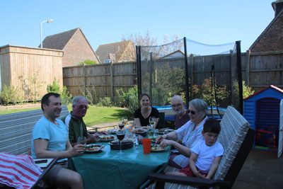 A BBQ in James and Sophie's garden.