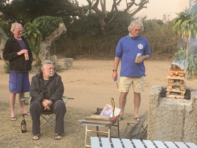 Watching Geoff light the fire.