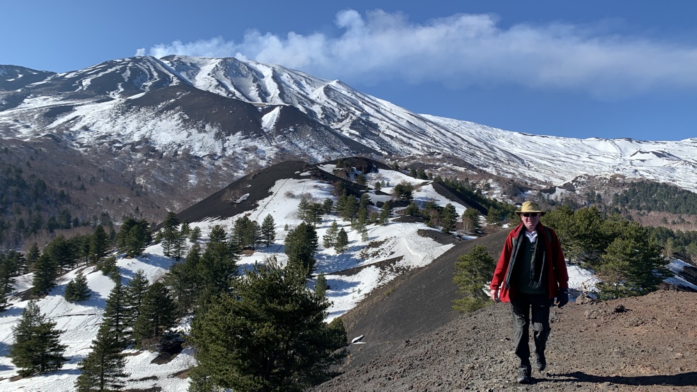 Kevin walking along the edge of the crater.