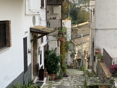 A steep cobbled street