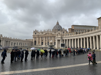 Long queues to go inside.
