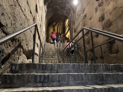 Astaircase leading up to the outside seating area.