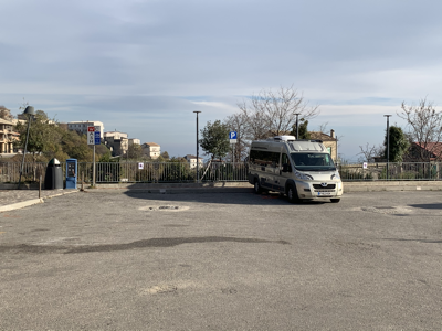 Parked at the hill town of Sersale - free parking with electric.