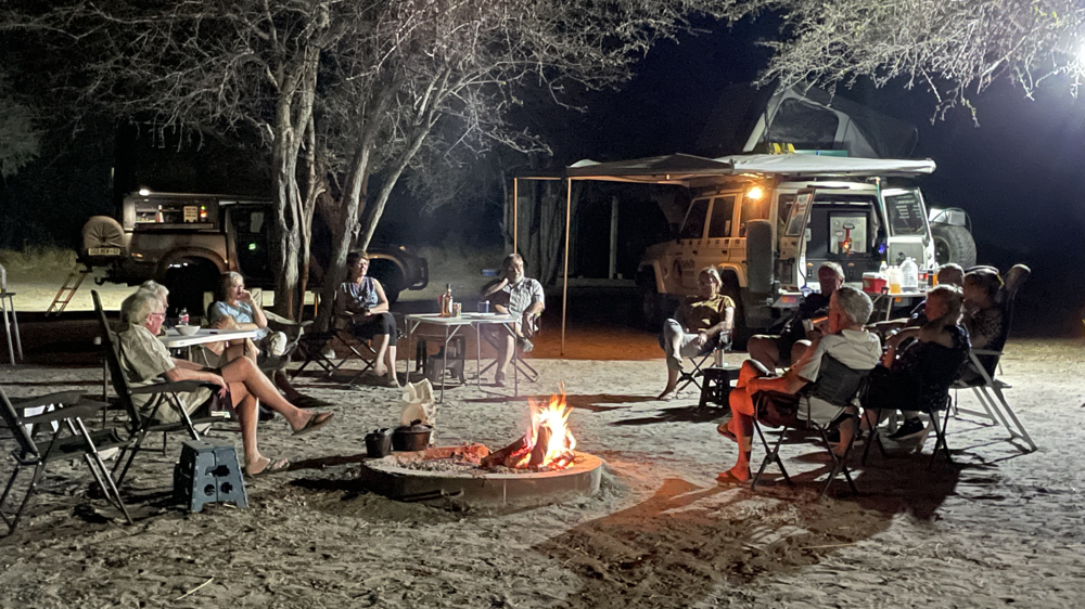 Sitting around the camp fire.