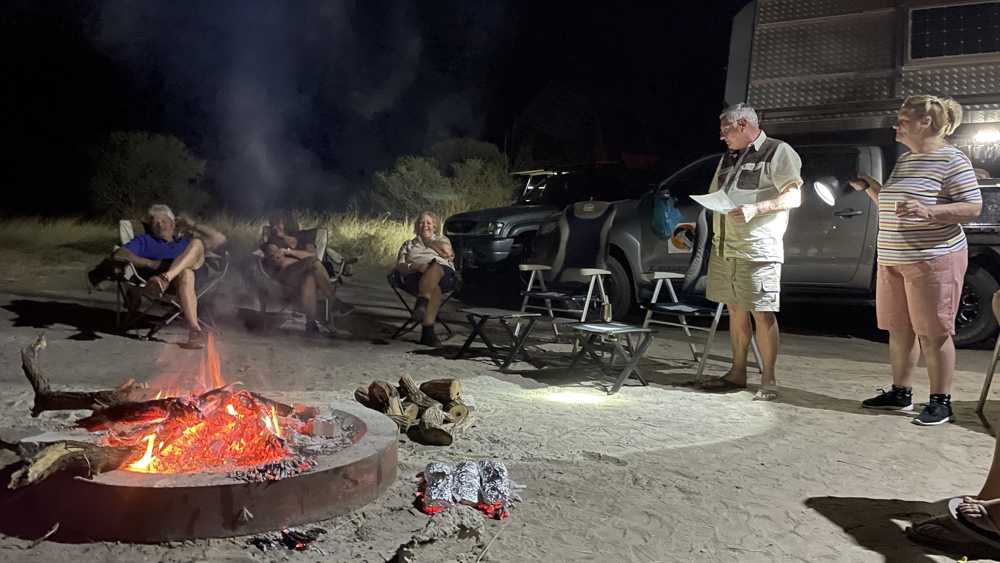 Sitting around the camp fire.
