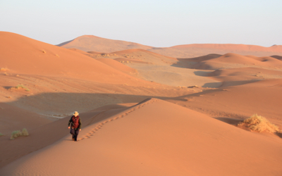 Di trudging up one of the dunes at Sossuvlei.